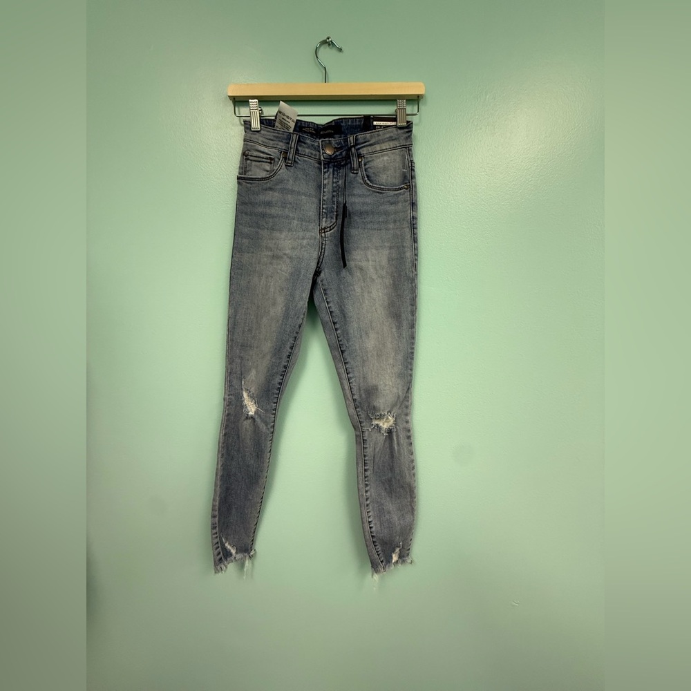 SeeThruSoul distressed high rise ankle skinny jeans in blue size 24.
